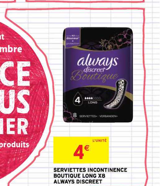 serviettes incontinence longue x8 always discreet boutique