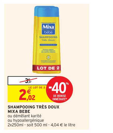 shampooing très doux mixa bébé -40% de remise immédiate