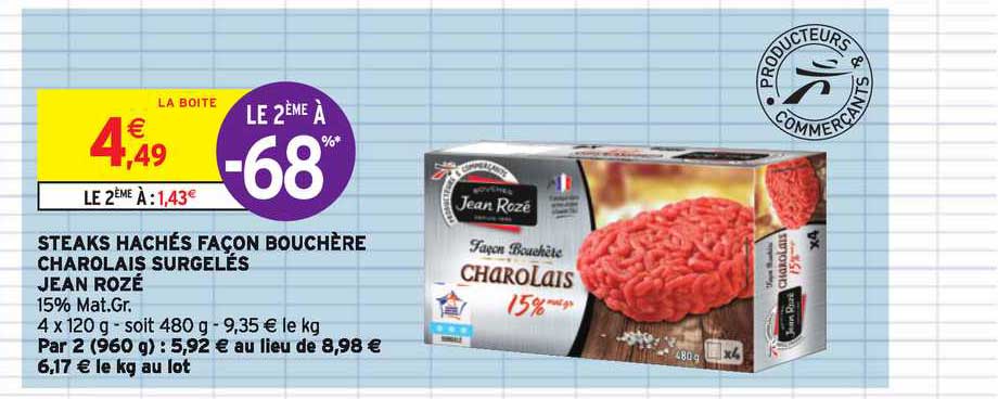 steaks hachés façon bouchère charolais surgelés jean rozé le 2e à -68%