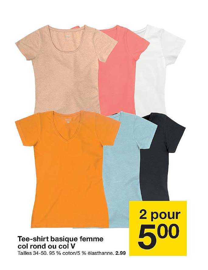 tee shirt basique femme col rond ou col v