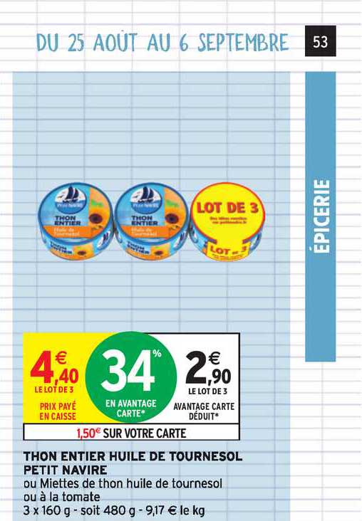 Thon Entier Huile De Tournesol Petit Navire