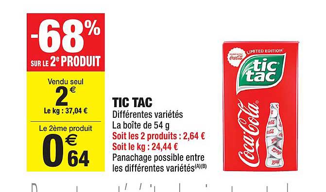 tic tac -68% sur le 2e produit
