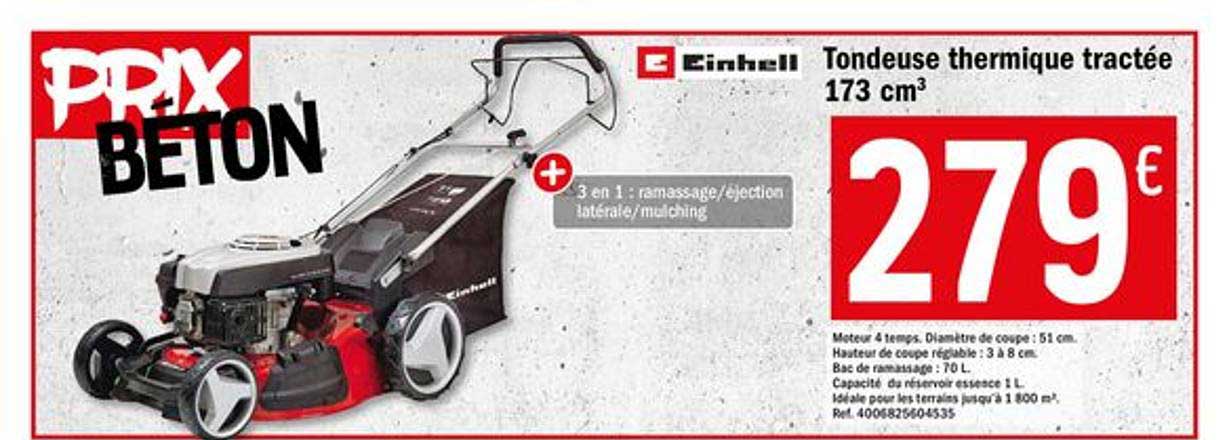 tondeuse thermique tractée 173 cm3 einhell