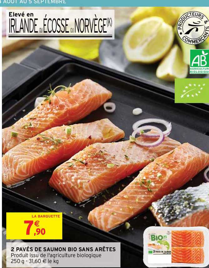 2 pavés de saumon bio sans arêtes