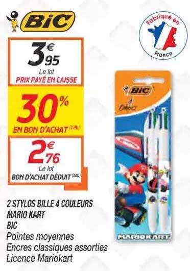 2 stylos bille 4 couleurs mario kart bic