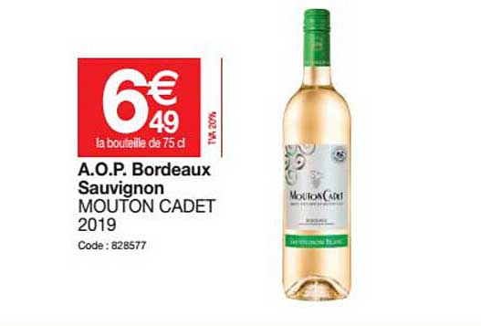 a.o.p. bordeaux sauvignon mouton cadet 2019