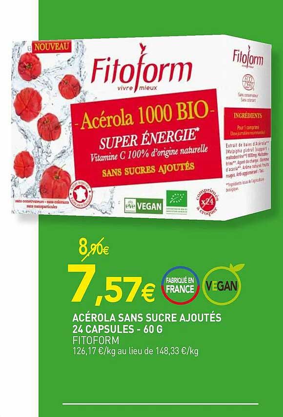 acérola sans sucre ajoutés 24 capsules fitoform