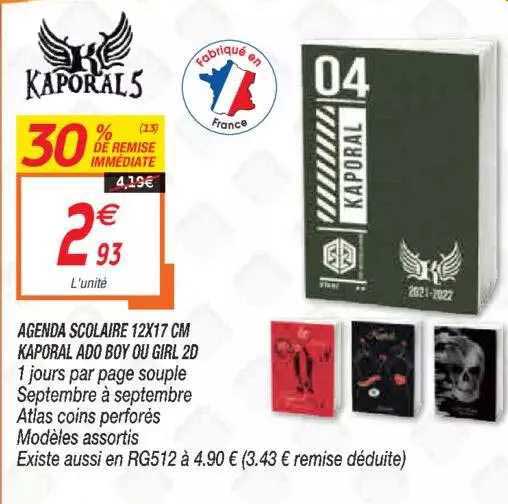 agenda scolaire 12 x 17 cm kaporal ado boy ou girl 2d