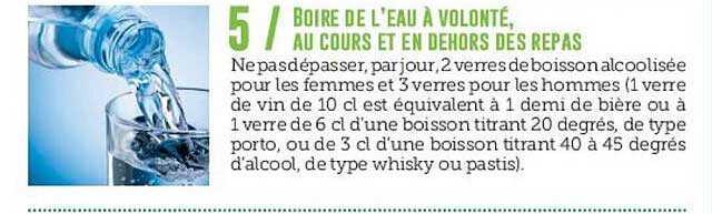 boire de l'eau à volonté, au cours et en dehors des repas