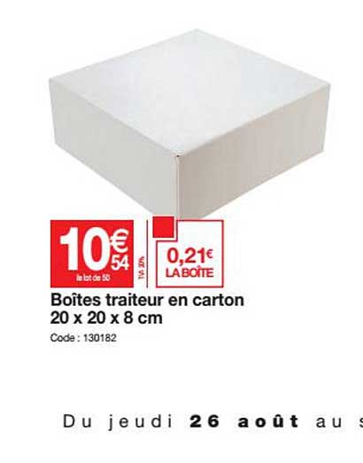 Boîtes Traiteur En Carton 20 X 20 X 8 Cm