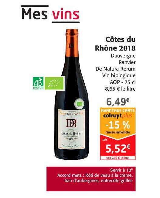 côtes du rhône 2018 dauvergne ranvier de natura rerum vin biologique aop