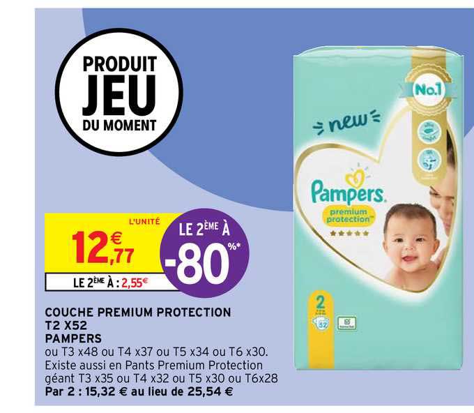 Couche Premium Protection T2 X52 Pampers Le 2ème à -80%
