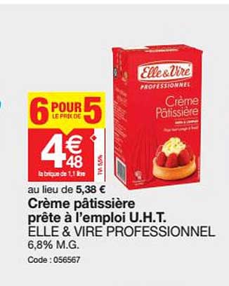 crème pâtissière prête à l'emploi u.h.t. elle & vire professionnel
