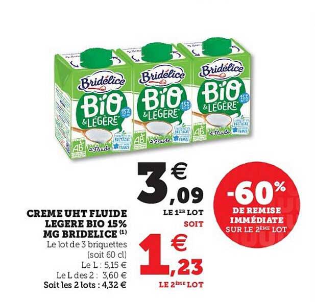 Crème Uht Fluide Légère Bio 15% Mg Bridélice