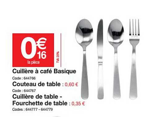 cuillère à café basique, couteau de table, cuillère de table - fourchette de table