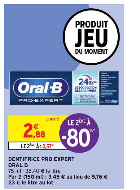 dentifrice pro expert oral b le 2ème à -80%