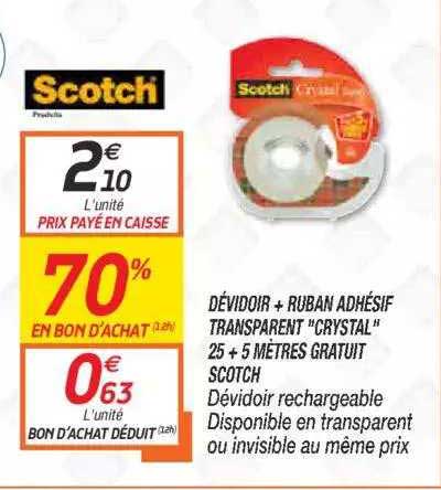 dévidoir + ruban adhésif transparent "crystal" 25 + 5 mètres gratuit scotch