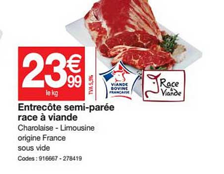 entrocôte semi-parée race à viande