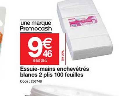 essuie-mains enchevêtrés blancs 2 plis 100 feuilles