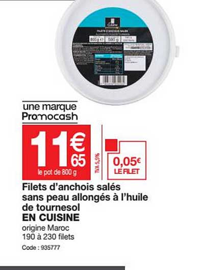 filets d'anchois salés sans peau allongés à l'huile de tournesol en cuisine