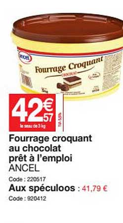fourrage croquant au chocolat prêt à l'emploi ancel