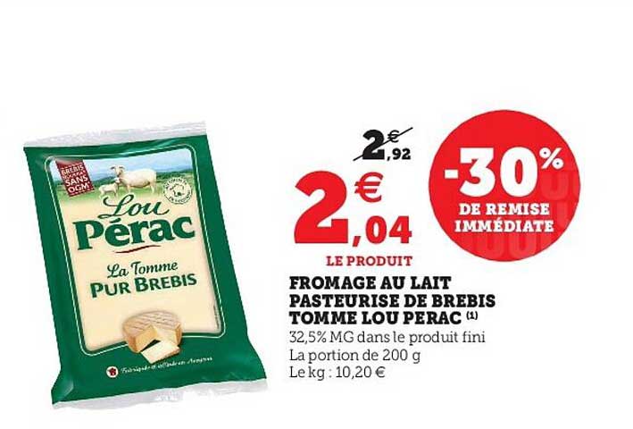 fromage au lait pasteurisé de brebis tomme lou pérac