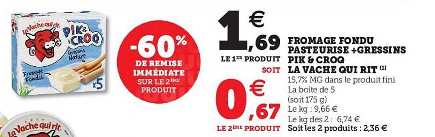 fromage fondu pasteurisé + gressins pik & croq la vache qui rit