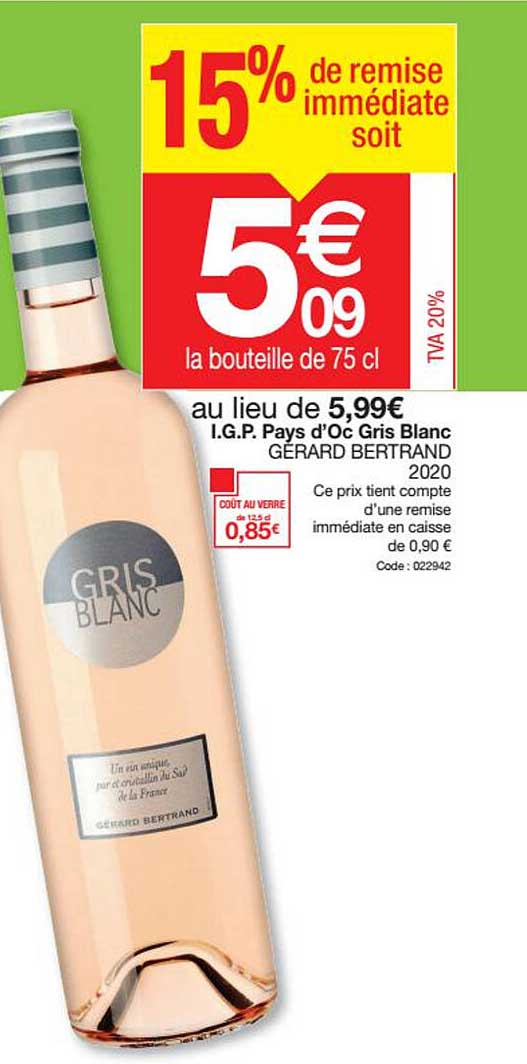 i.g.p. pays d'oc gris blanc gérard bertrand 2020