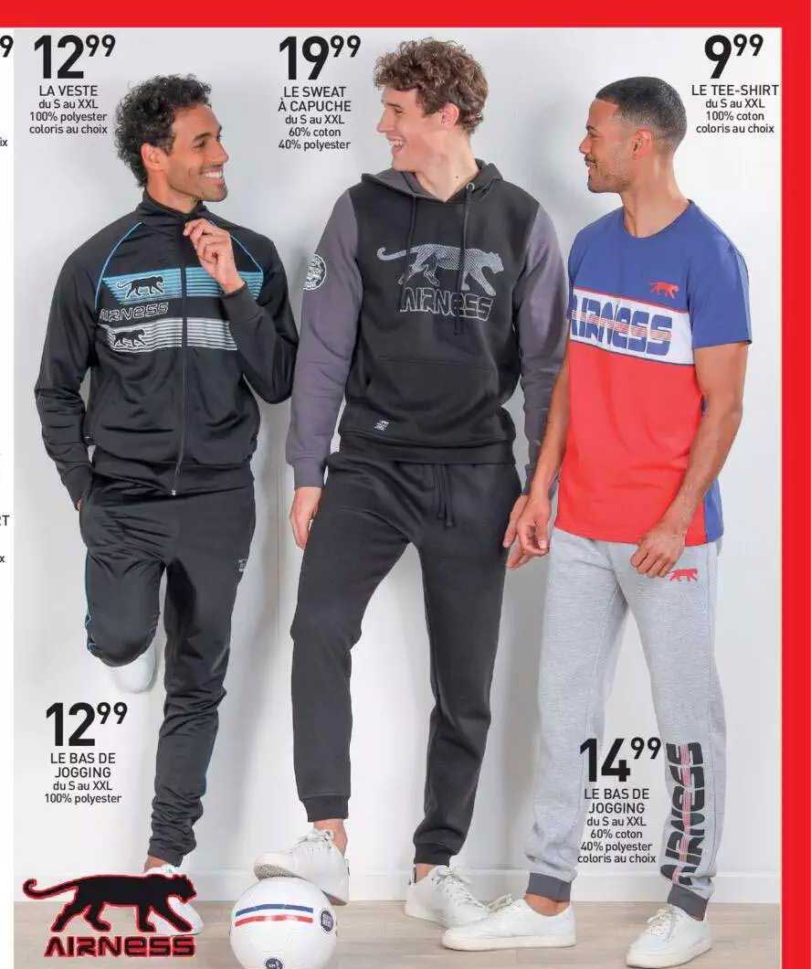 la veste, le sweat à capuche, le tee-shirt, le bas de jogging airness