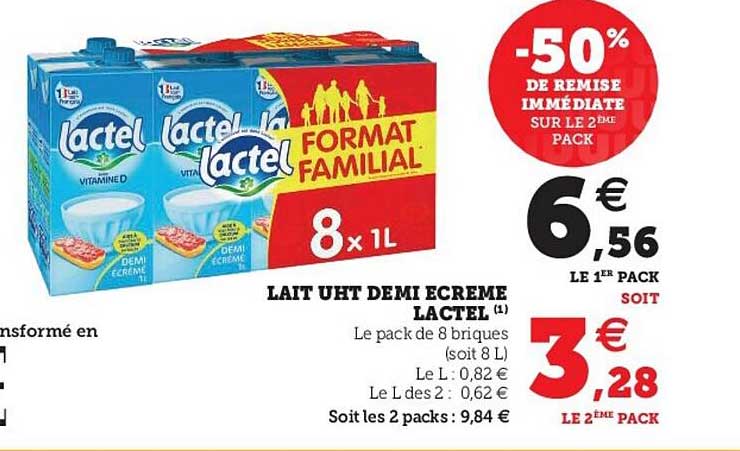 lait uht demi-écrémé lactel