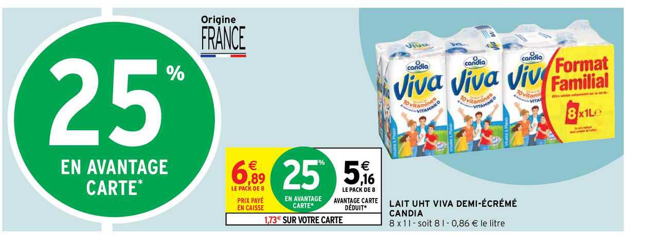 lait uht viva demi-écrémé candia