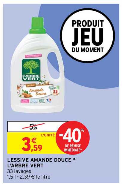lessive amande douce l'arbre vert -40% de remise immédiate