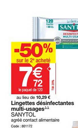 Lingettes Désinfectantes Multi-usages Sanytol
