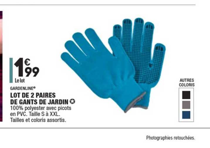 Lot De 2 Paires De Gants De Jardin Gardenline