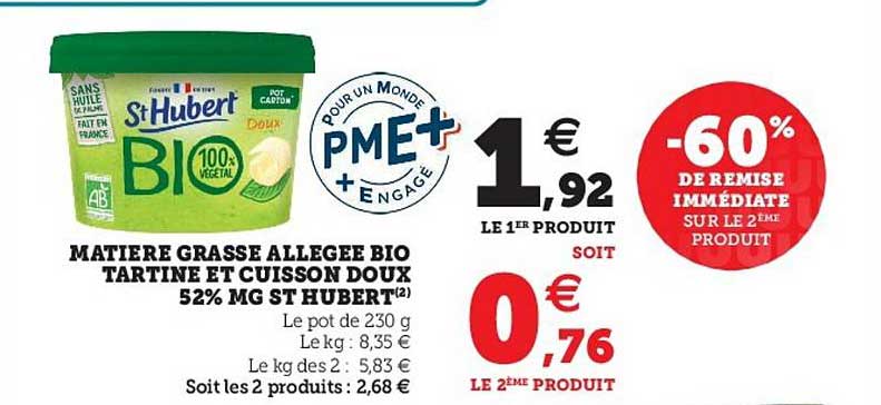 matière grasse allegée bio tartine et cuisson doux 52% mg st hubert