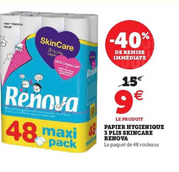 papier hygiénique 3 plis skincare renova