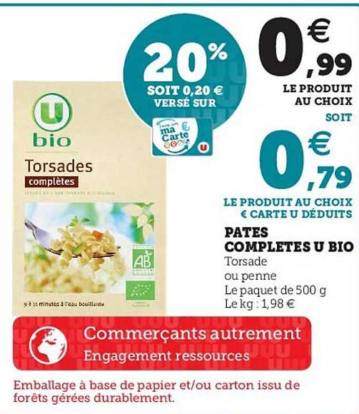 Pâtes Complètes U Bio