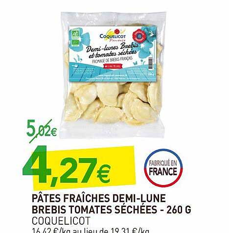 pâtes fraîches demi-lune brebis tomates séchées coquelicot