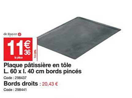 plaque pâtissière en tôle l. 60 x l. 40 cm bords pincés, bords droits