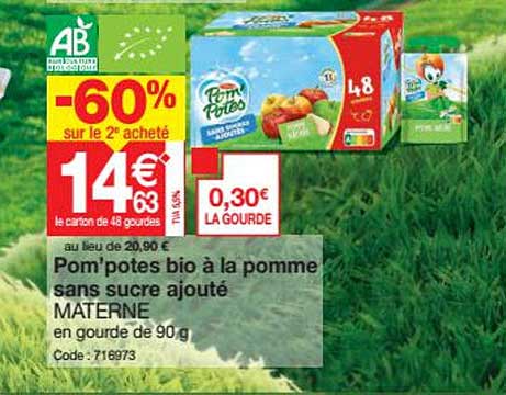 pom'potes bio à la pomme sans sucre ajouté materne