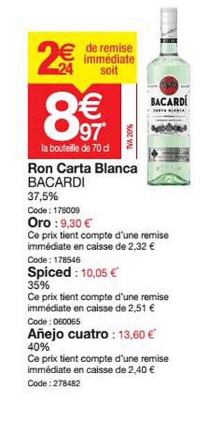 ron carta blanc bacardi, oro, spiced, añejo cuatro