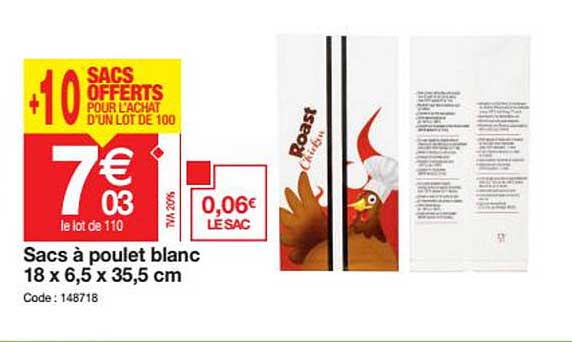 Sacs à Poulet Blanc 18 X 6,5 X 35,5 Cm
