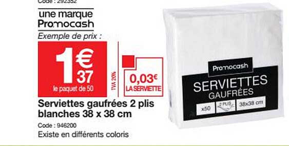 serviettes gaufrées 2 plis blanches 38 x 38 cm