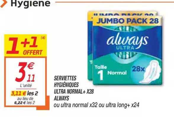serviettes hygiéniques ultra normal + x28 always