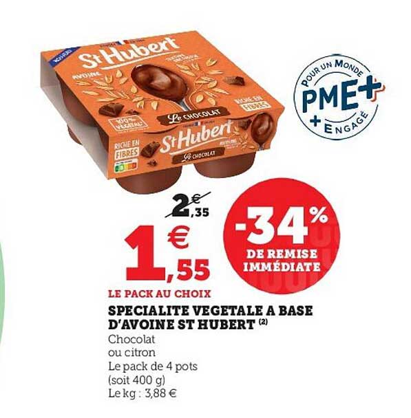 spécialité végétale à base d'avoine st hubert