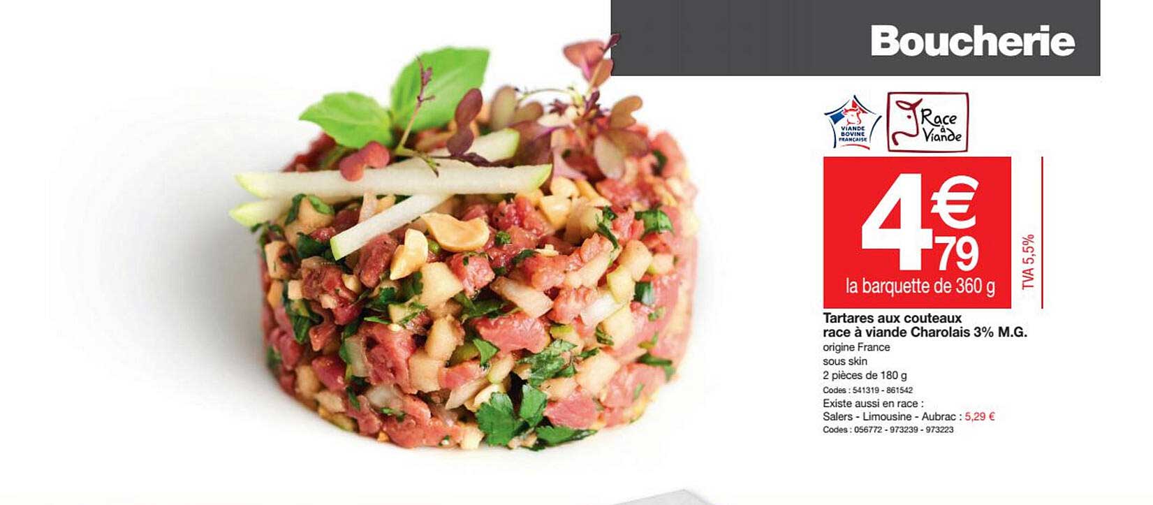 tartares aux couteaux race à viande charolais 3% m.g.