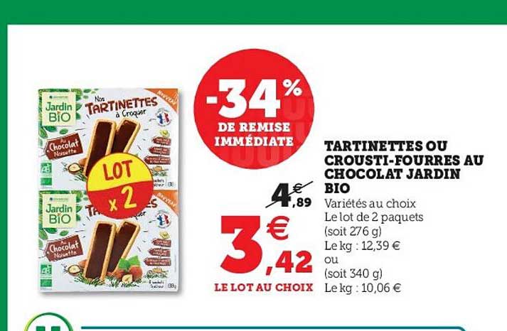 tartinettes ou crousti-fourrés au chocolat jardin