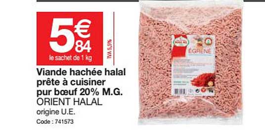 viande hachée halal prête à cuisiner pur bœuf 20% m.g. orient halal