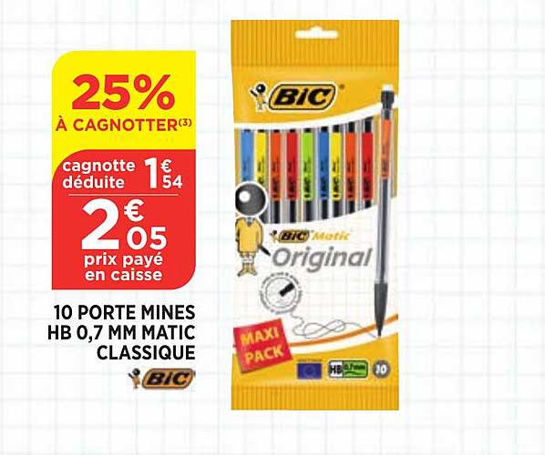 10 porte mines hb 0.7 mm matic classique bic