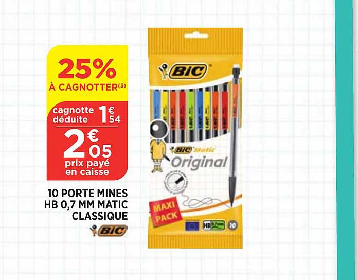 10 porte mines hb 0.7 mm matic classique bic